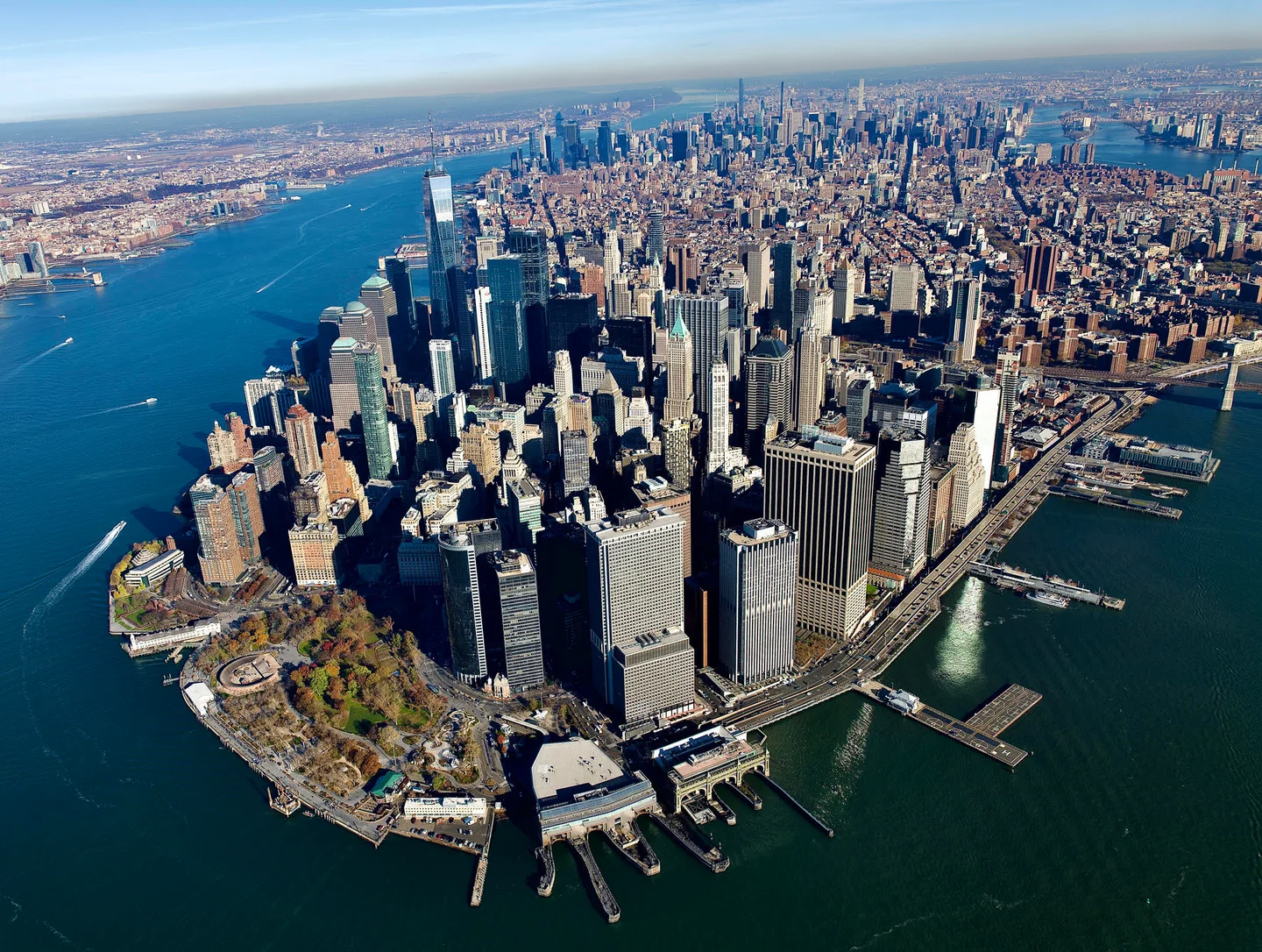 Aerial view of Manhattan and New York Harbor